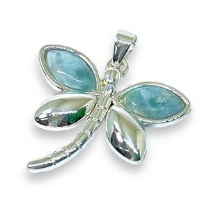 Larimar Stone Sterling Silver Dragonfly pendant